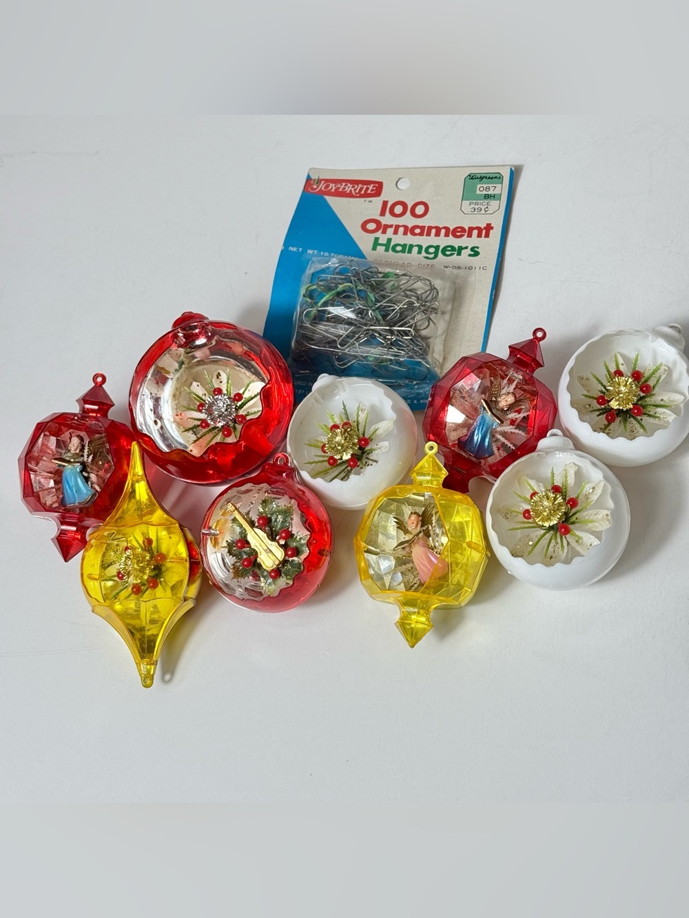 9 Vintage Jewel Brite Diorama Christmas Ornaments Reflective 1950s 60s MCM Retro